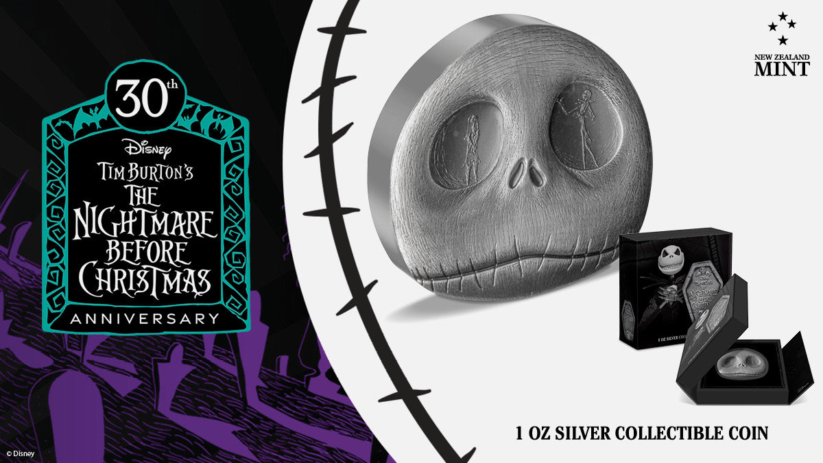 This year marks the 30th anniversary of Disney Tim Burton’s The Nightmare Before Christmas, a film that has captured the hearts of countless fans worldwide. To honour this milestone, we present this striking 1oz pure silver coin!