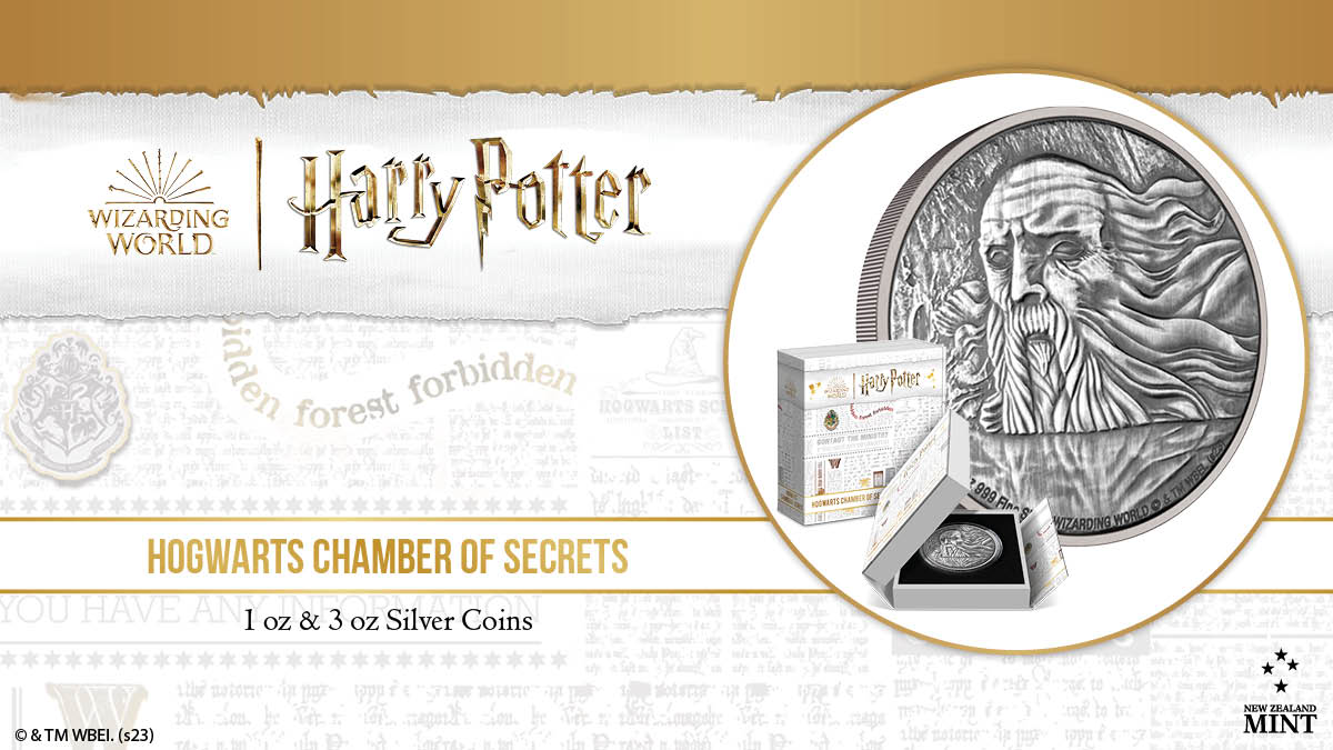 Both the 1oz and 3oz pure silver coins show a fully engraved statue of Slytherin in the Chamber. The design includes an antique finish and added relief that’s lighter at the bottom to mimic the water reflection!