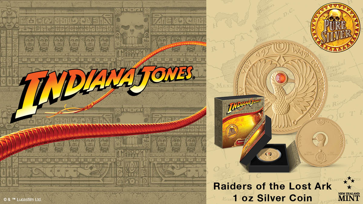 This Indiana Jones 1oz silver gilded coin features the iconic headpiece of the Staff of Ra from the classic movie, Raiders of the Lost Ark™. Meticulously crafted, the design features intricate engravings and stunning relief.