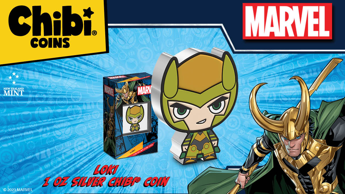 Made of 1oz pure silver, this Chibi® Coin is coloured and shaped to show Loki wearing his green and gold armour, cape and horned helmet – with a cheeky look on his face of course! Relief has been added to the design for some depth.