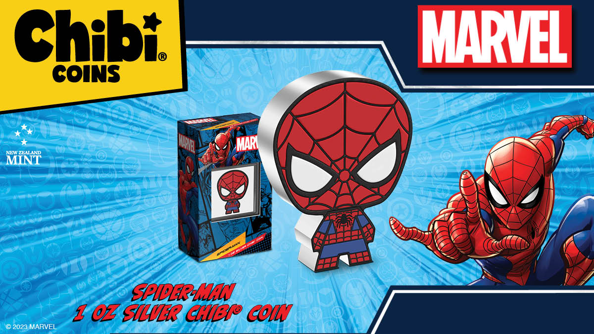 This 1oz pure silver Marvel memento is fully coloured and shaped to resemble the amazing Spider-Man in his traditional red and blue suit and mask. As part of our Chibi® Coin series, it has a unique and fun look!