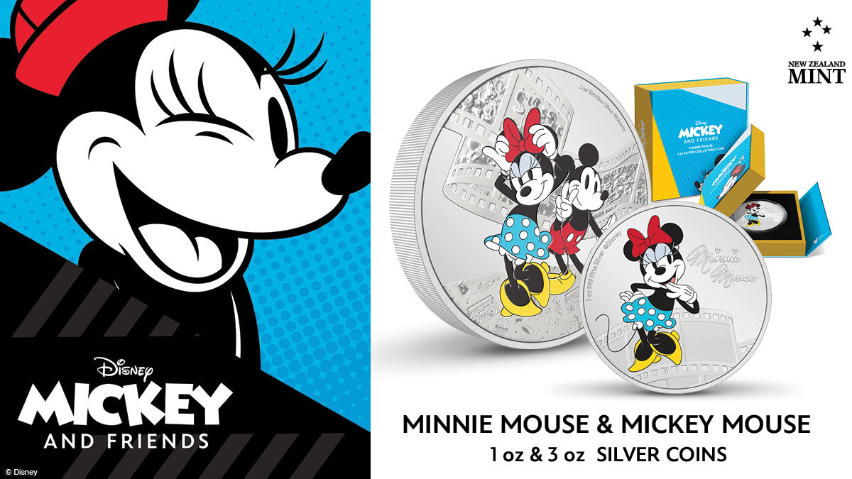 Adorable sweethearts Disney’s Mickey Mouse & Minnie Mouse are here to brighten up your coin collection! We’ve released a 1oz and 3oz coin, both made of wonderful pure silver and officially licensed.