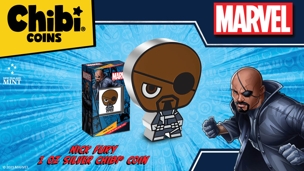 Nick Fury continues the legacy as one of the greatest super spies in the world. Now you could have your very own symbol of his legacy in the form of a uniquely coloured and shaped 1oz pure silver Chibi® Coin!