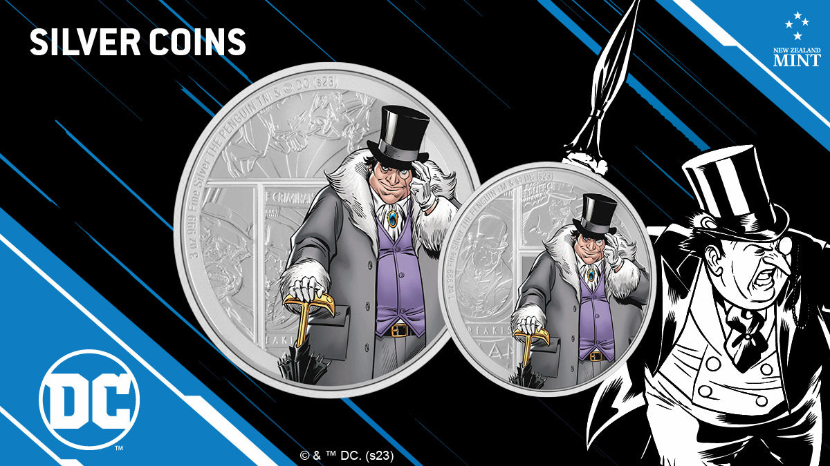 Pure silver meets pure evil on our latest DC Villains coins! Prepare to be captivated by the allure of THE PENGUIN’s world. 1oz and 3oz pure silver, this shiny stash highlights a coloured image of DC’s master manipulator with detailed engravings.