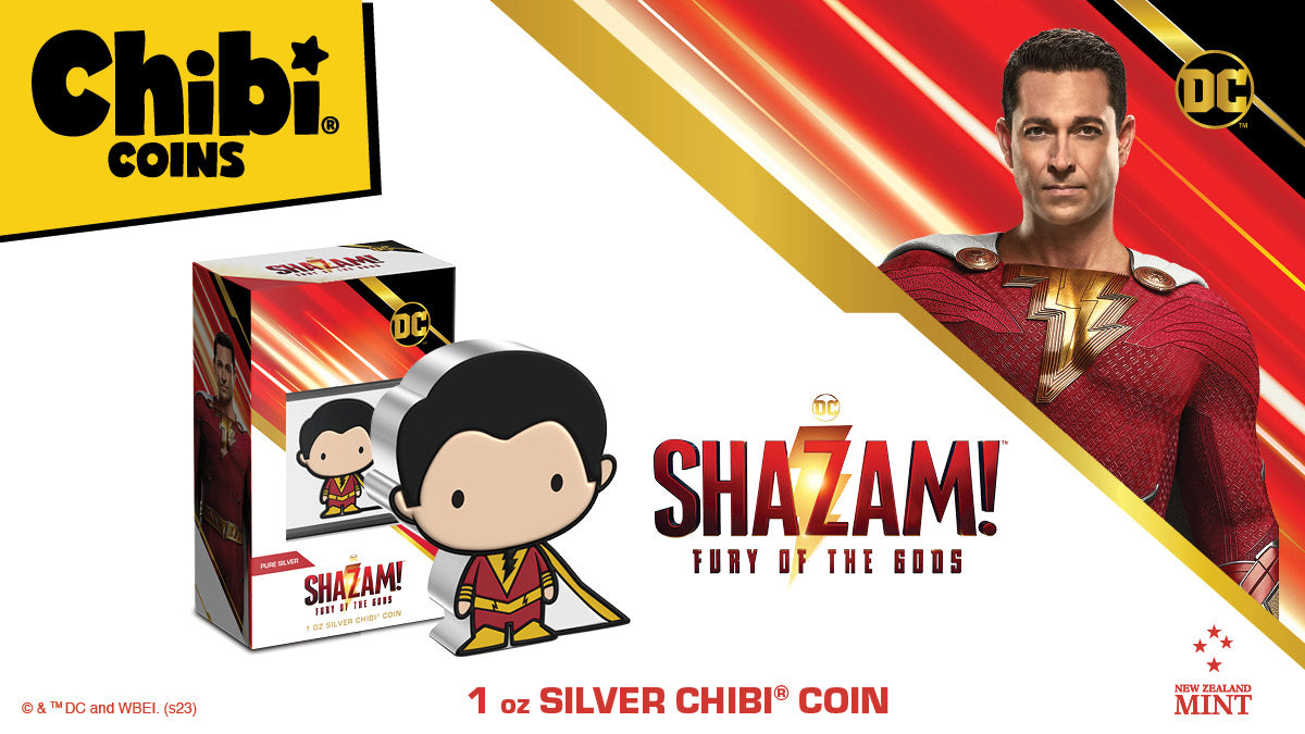 Made of 1oz pure silver, the coin has been coloured and shaped to resemble the World’s Mightiest Mortal, SHAZAM™. To truly bring the magic, there’s a 1 in 10 chance for a bonus gilded version!