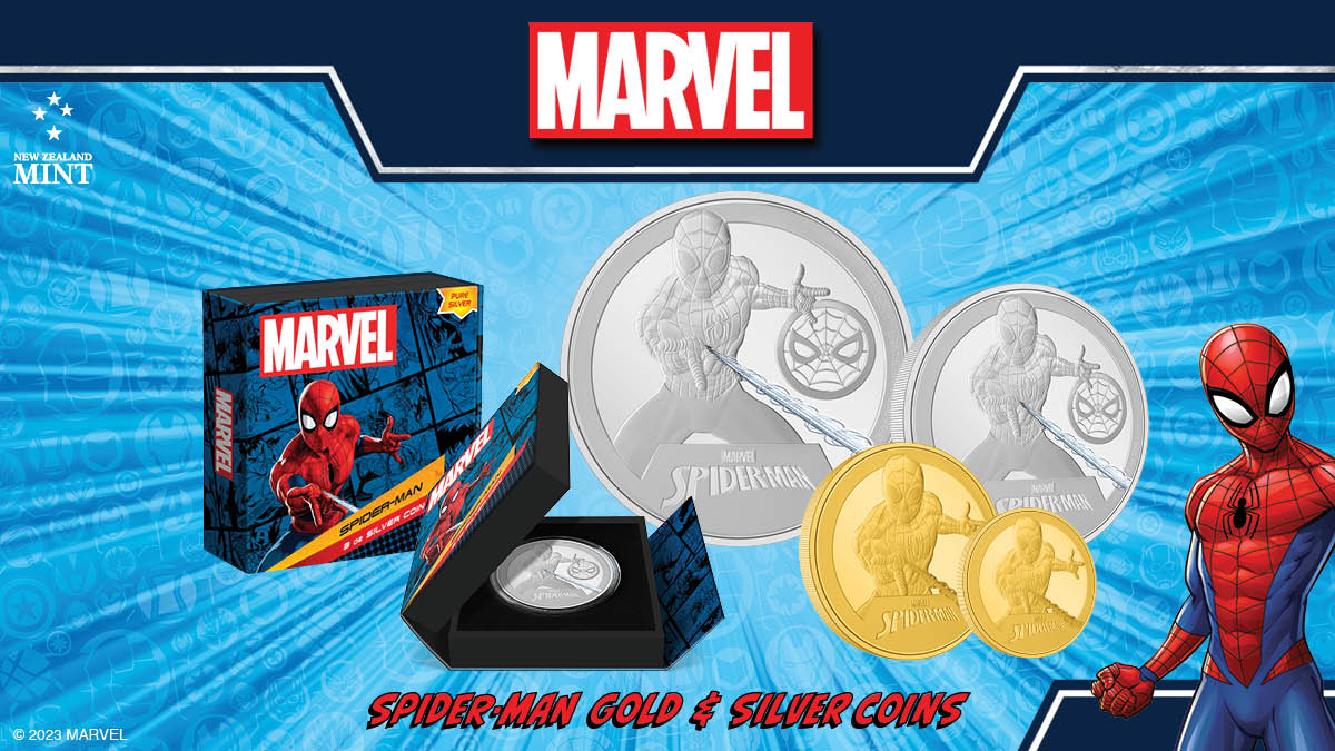 New collectible coins have swung into the scene – the Spider-Man pure silver and gold coins! Officially licensed, all coins show Spider-Man shooting his web with a mirror finish backdrop that adds elegance and a touch of sophistication.