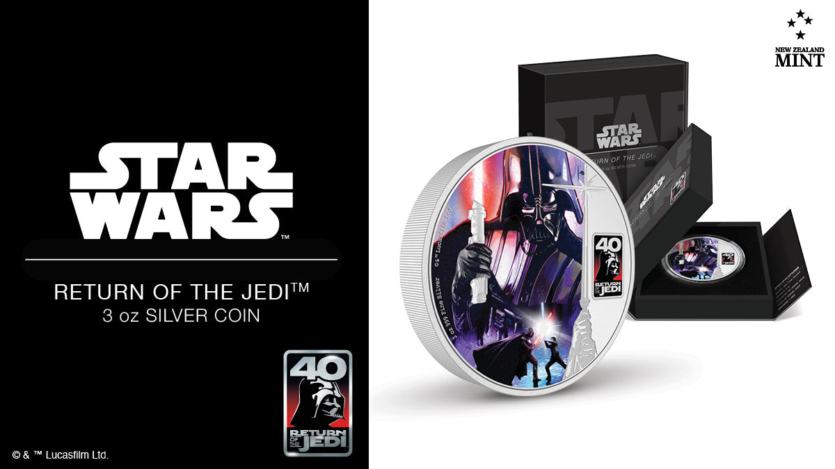 Included on this 3oz pure silver coin is the pivotal scene from the film where Vader and Luke Skywalker™ duel. The design is mostly in colour, but as an epic contrast, some texture using sandblasting has been added.
