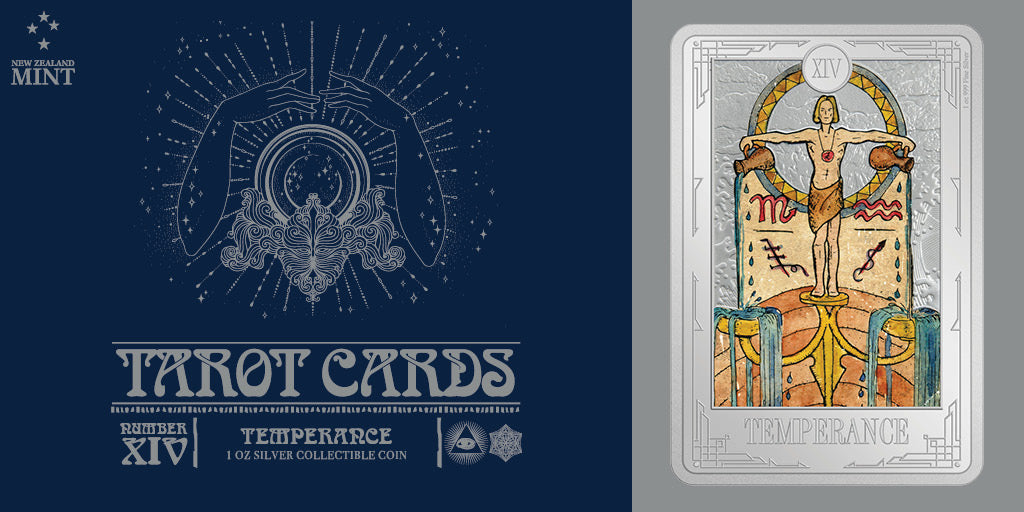 The Temperance Tarot Card comes to life in the form of a stunning 1oz pure silver coin. Crafted with precision and passion, the design features colour and frosting with the name of the card elegantly engraved along the bottom.