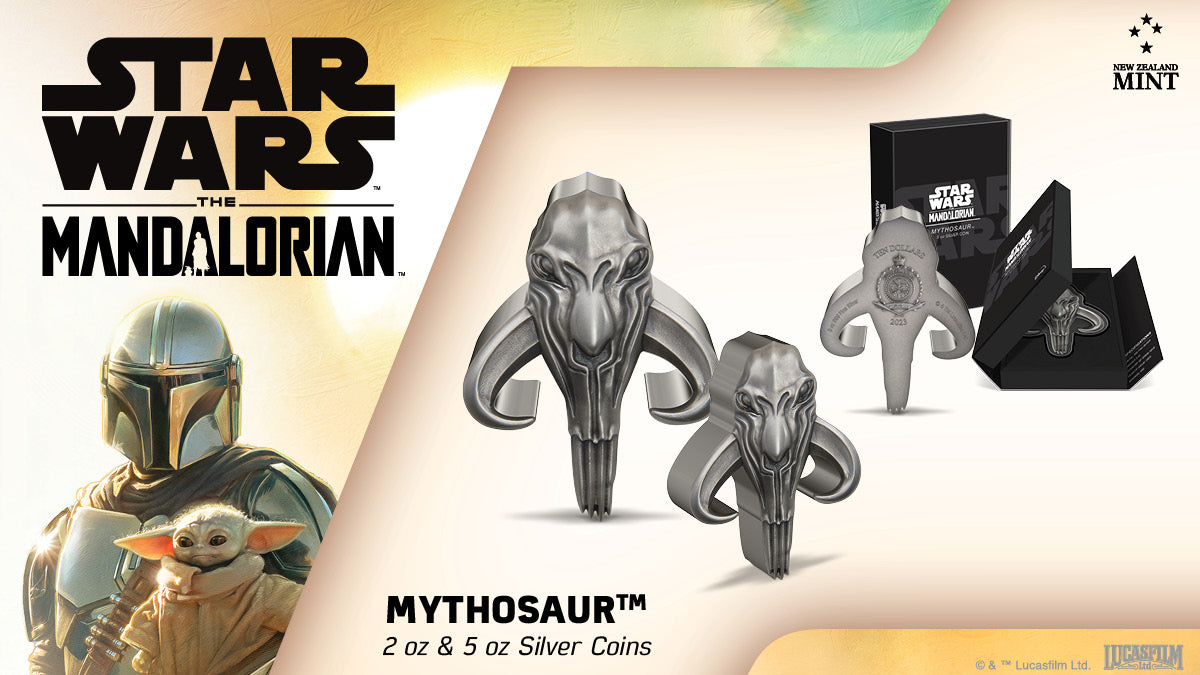 Minted from 2oz and 5oz pure silver, these unique coins resemble the powerful Mythosaur skull as seen in Star Wars: The Mandalorian™ series. With the use of relief, every indent and curve has been brilliantly detailed, bringing the design to life.