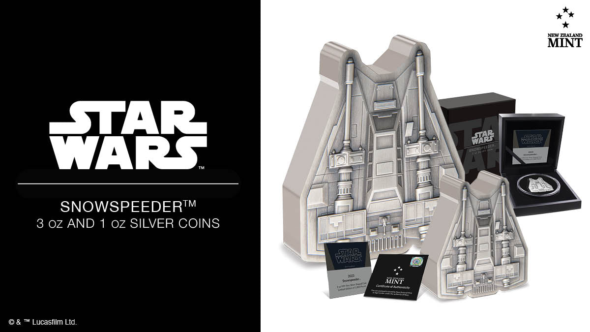 These collectible coins featuring the iconic Snowspeeder™ are sure to have you relive Star Wars: The Empire Strikes Back™ all over again! Both the 1oz and 3oz pure silver coins are fully engraved with an antique finish and added relief.