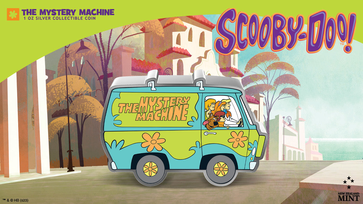 Dive into the world of mystery with this 1oz pure silver coin for Scooby-Doo featuring The Mystery Machine! The fun reverse has vibrant colours with an adorable portrait of Scooby and the gang.