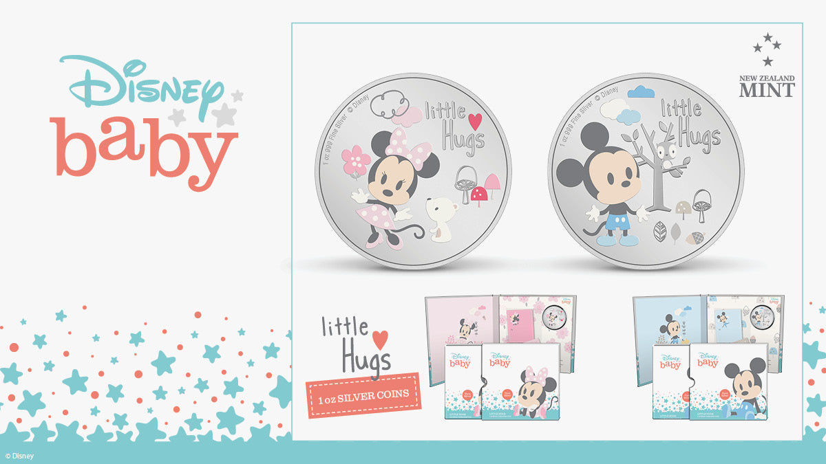 Magic takes on a new form with the introduction of the Disney Little Hugs 1oz pure silver coins. These exquisite coins beautifully capture the beauty and joy of a child’s birth, presenting iconic Disney characters Mickey Mouse and Minnie Mouse.