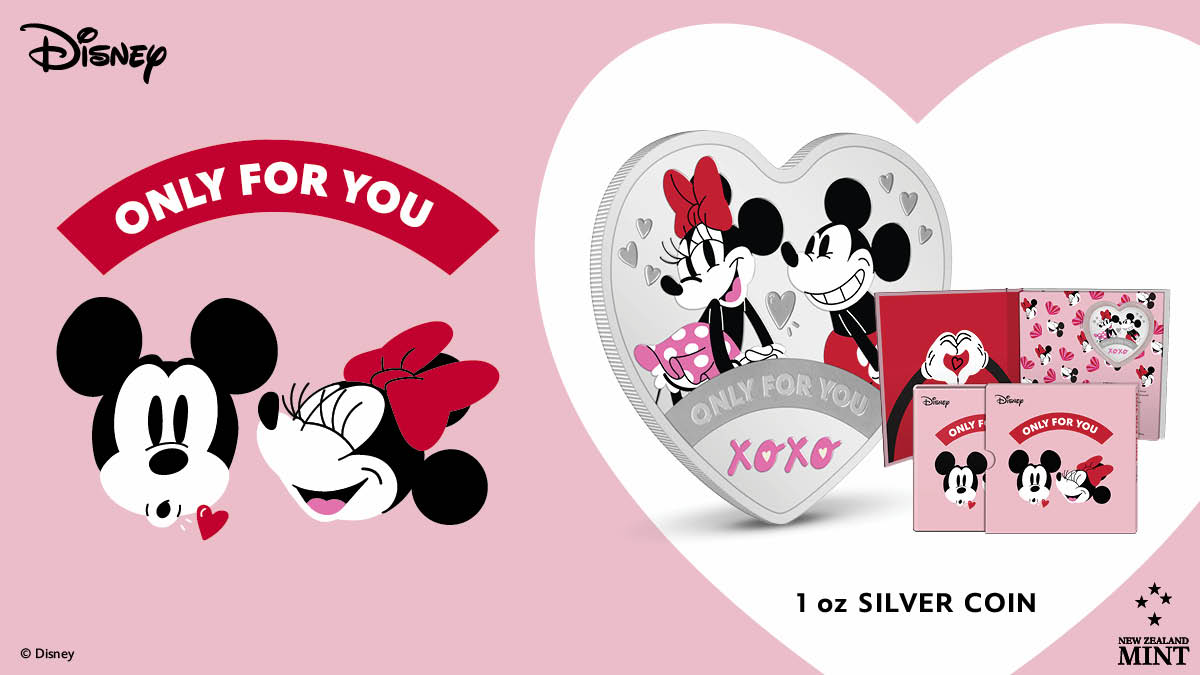 Our 2024 Disney Love coin is a stunning tribute to one of the most beloved couples in the world. This unique 1oz pure silver heart-shaped coin displays the sweethearts in colour, surrounded by engraved love motifs, and the words ‘only for you’.