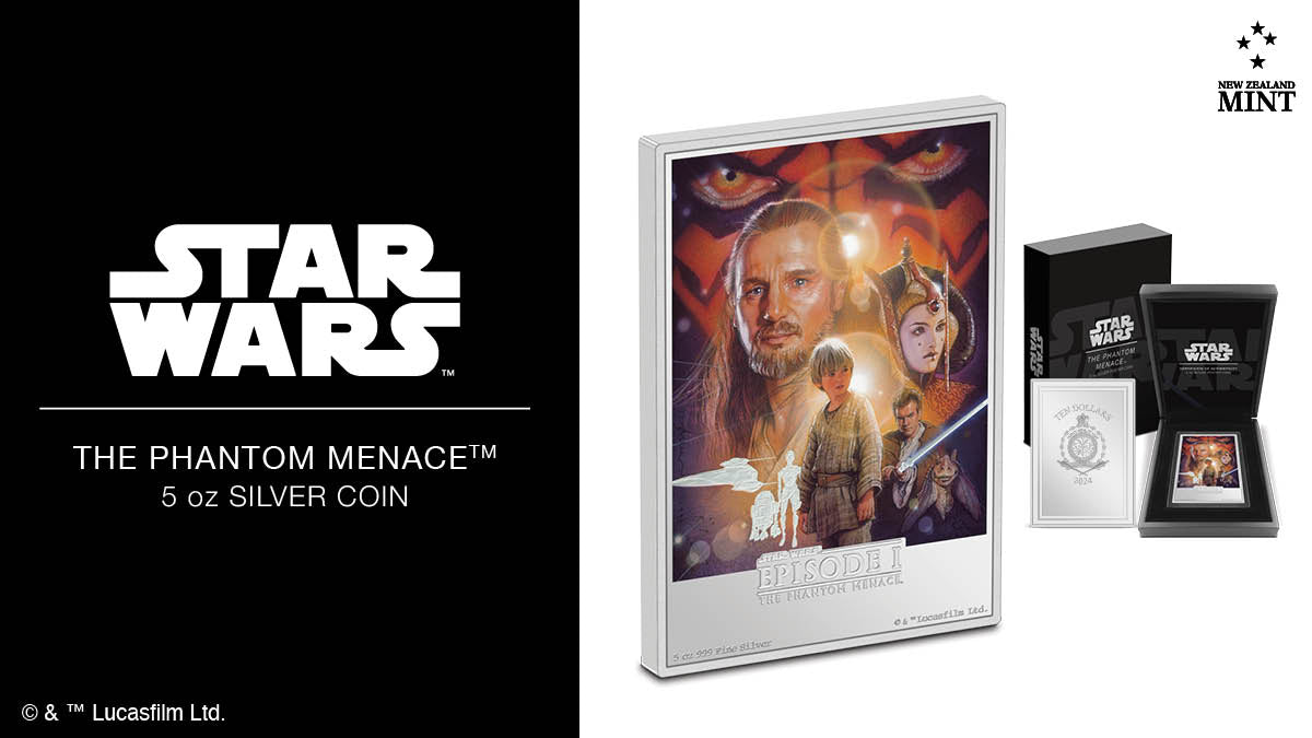 Our next poster coin in the series is inspired by Star Wars: The Phantom Menace™. Minted from 5oz of pure silver, it beautifully captures the iconic poster from the film's release in 1999. The vibrant colours bring every detail to life.