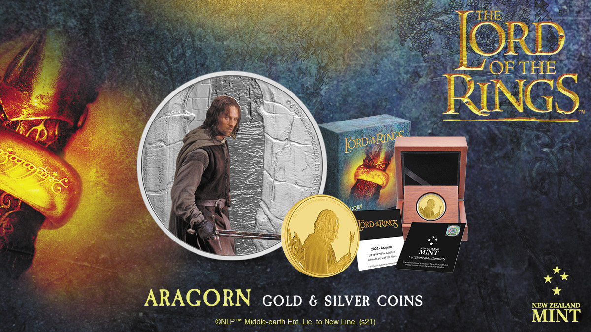 Brave leader Aragorn is the fourth character to appear in our THE LORD OF THE RINGS™ Classic Coin Collection. He dominates these striking 1oz silver and ¼ oz gold collectible coins.