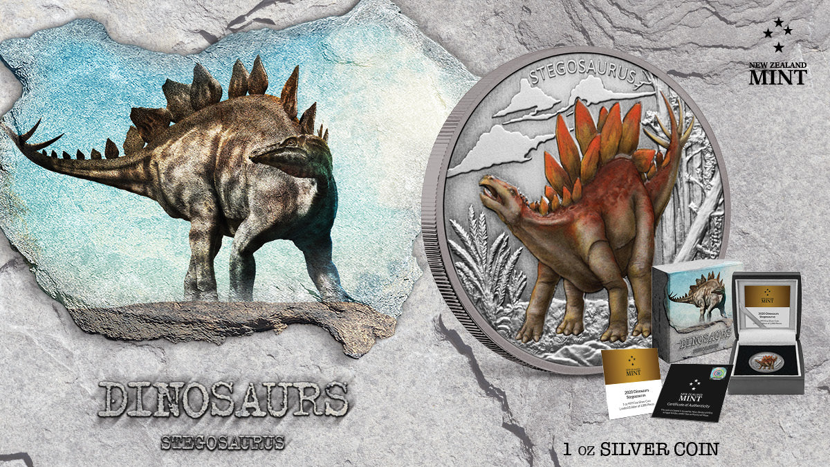 The statuesque Stegosaurus features on the next release in our Dinosaur coin collection struck in 1oz pure silver. Stegosaurus was a large, plant-eating dinosaur that lived during the late Jurassic Period, around 150 million years ago.