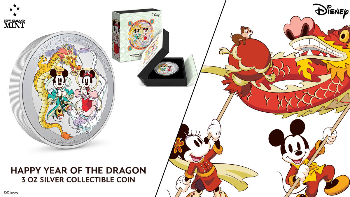 Begin your 2024 Lunar New Year celebrations with this Disney coin! 3oz of pure silver, the coin is beautifully themed for the Year of the Dragon with the 2024 year on the obverse. Presented in bespoke packaging, it makes a special gift!