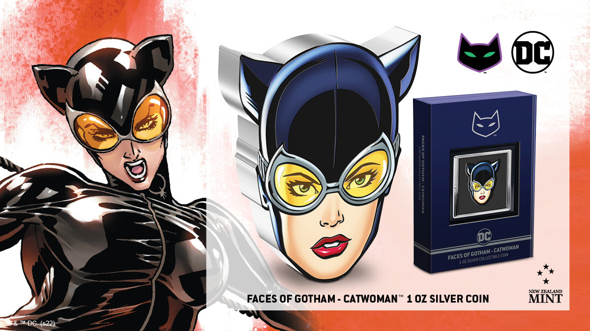 This fourth release in our DC Coin Collection, the Faces of Gotham™, is the face of BATMAN’s love interest, CATWOMAN™! It’s the purrfect shaped and coloured 1oz pure silver coin and additional relief on the reverse of the coin creates a 3D feel.