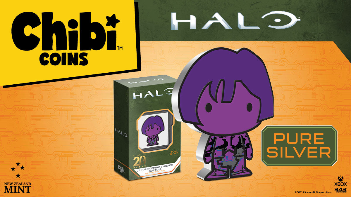 Our super cool Halo Chibi® Coins continue with a beloved character introduced in Halo: Combat Evolved, Cortana. The coin is made from 1oz of pure silver. Cortana is instantly recognisable by her bluish-purple colour.