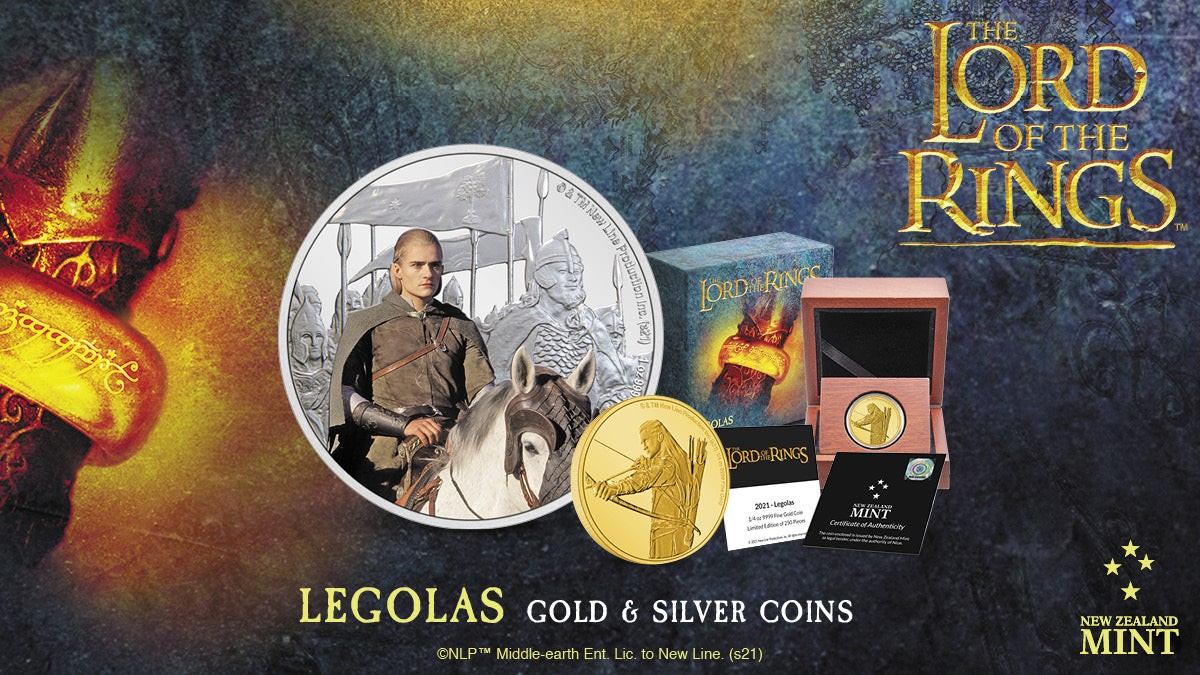 Legolas is the fifth character to appear in our THE LORD OF THE RINGS™ Classic Collectible Coin Collection. The 1oz silver coin celebrates his horsemanship and courage in the face of battle, while the ¼ oz gold reminds us of his skill as an archer. 