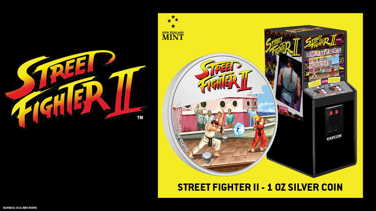 Did you love Street Fighter™? If you did, you’ll want to fight for this unique limited-edition, pure silver collectible coin. This piece of retrogaming memorabilia embodies the game and is housed inside a specially made Street Fighter II™-themed box.