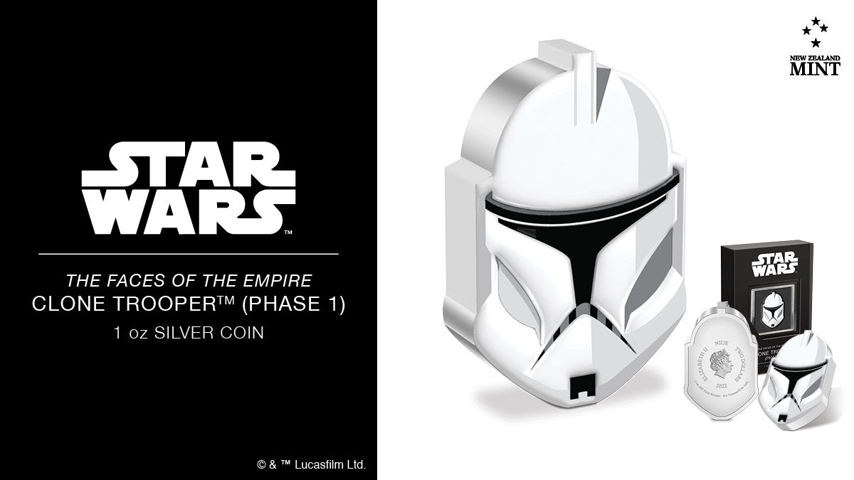 Show your loyalty to the Galactic Republic™ with our new Star Wars™ Coin. From the Faces of the Empire™ collection, this coin pays homage to the Phase 1 Clone Troopers™. This 1oz pure silver piece has been shaped to replicate the Clone helmet.