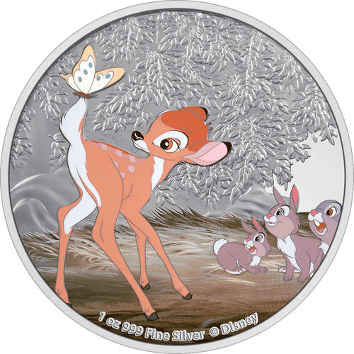 Bambi and Butterfly 1oz Silver Coin - Disney Bambi 80th