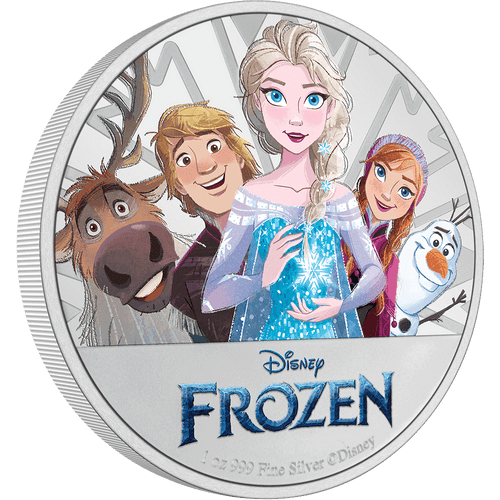 Made of 1oz pure silver, this special Disney Frozen coin features a beautifully coloured image of your favourite characters from the film and the film’s logo. Some frosted engraving and a mirror-finish background complete the design.  | NZ Mint