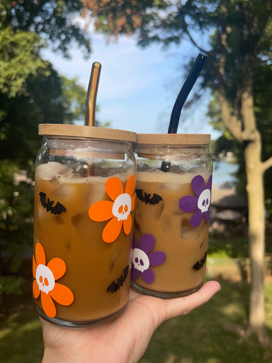 Glass Beer Can / Glass Can / Glass Iced Coffee Cup / Floral 