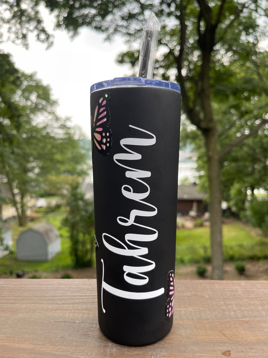 Matte Tumbler Personalized Gift holographic Butterfly Straw 