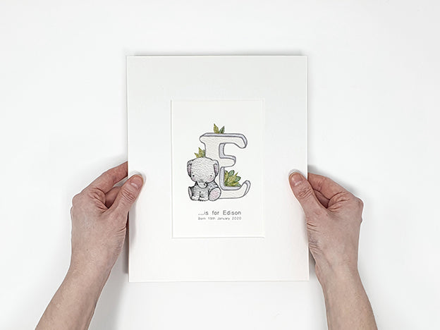 mounted children's personalised letter print