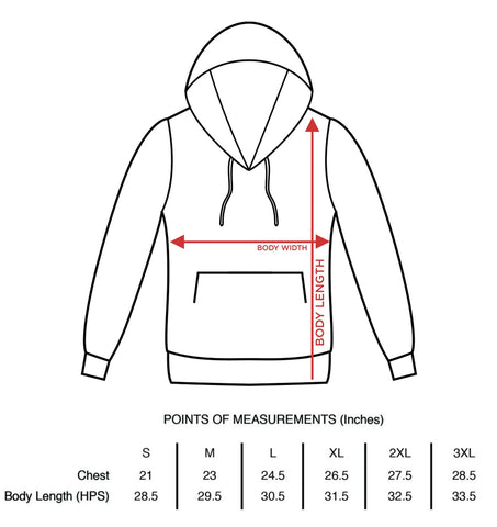 pullover hoodie size chart