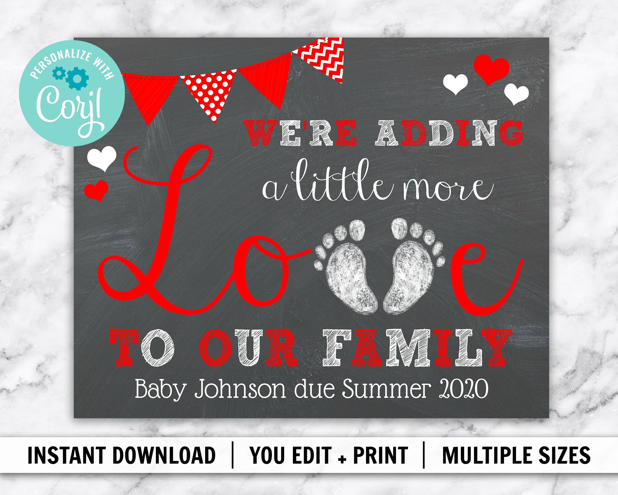 Editable Printable Adding A Little More Love Pregnancy Announcement Marie S Digital Designs