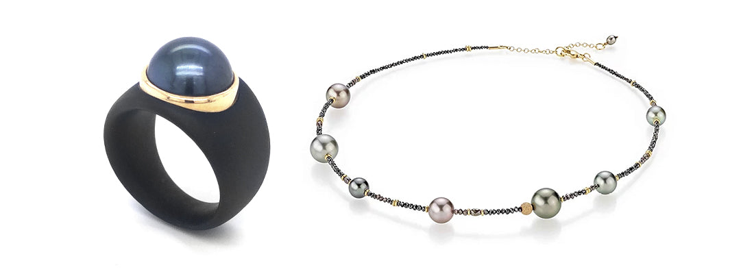 Gellner dark pearl ring and necklace