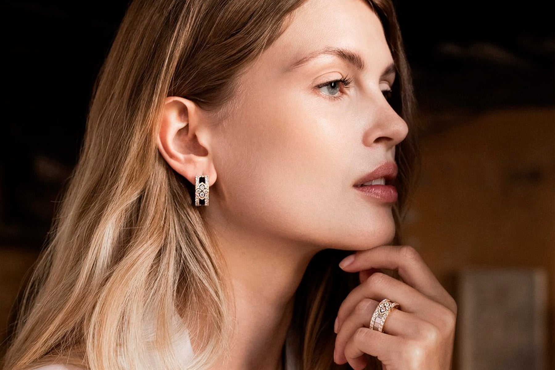 Roberto Coin Ring and Earring on Model