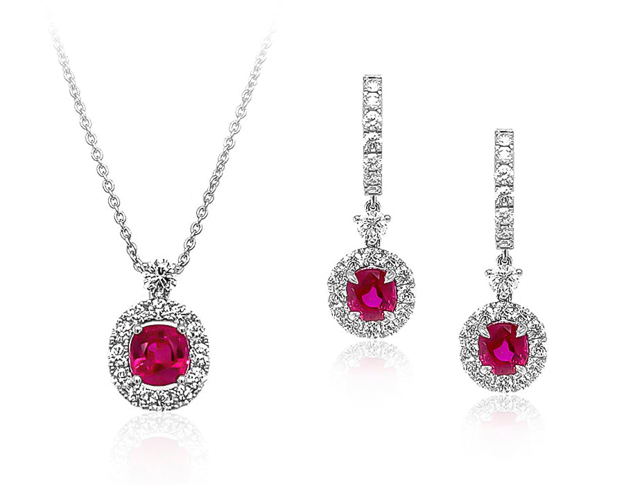 Ruby Necklace and Earrings Set