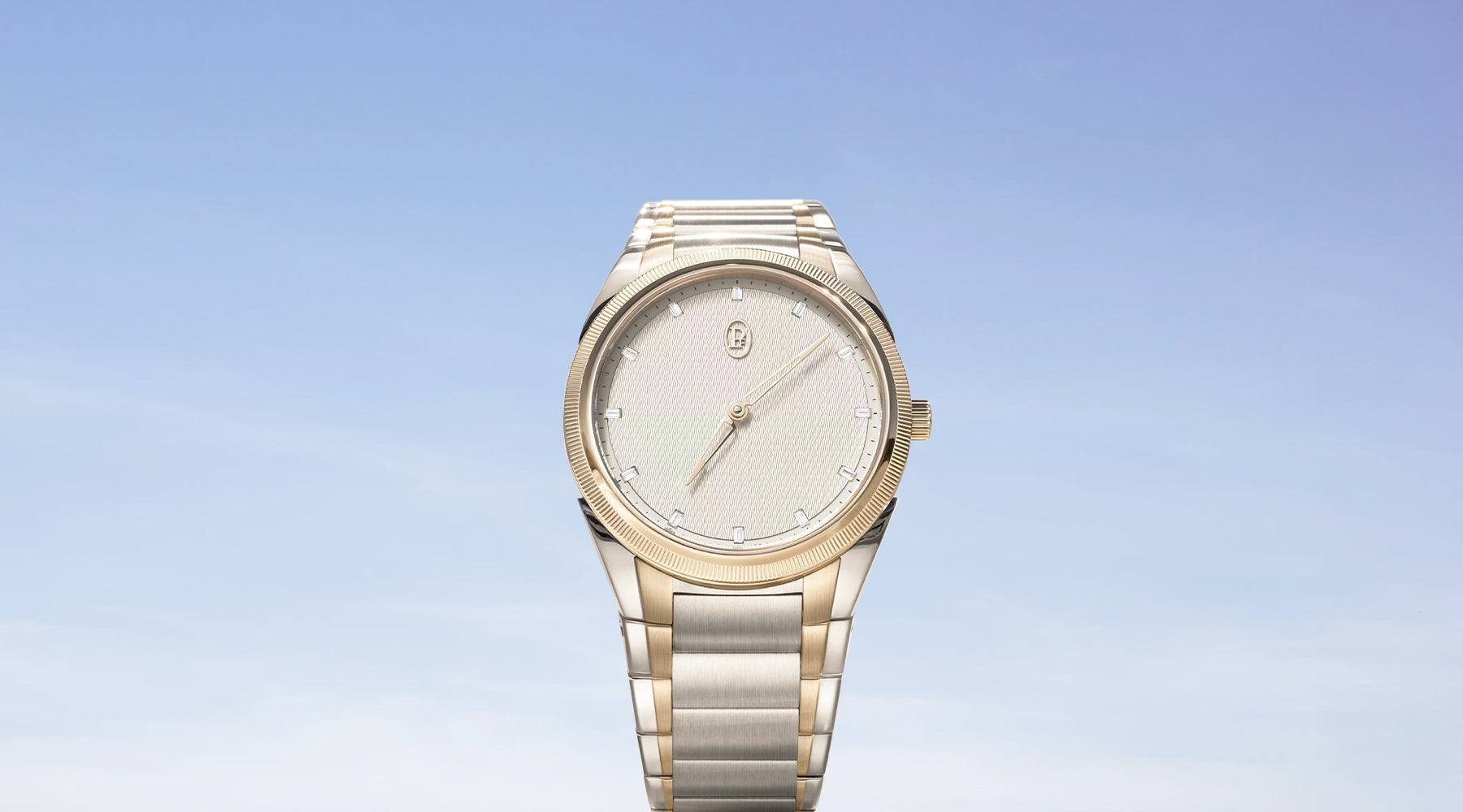 Parmigiani Fleurier Tonda PF 36mm white citrine dial on blue sky background