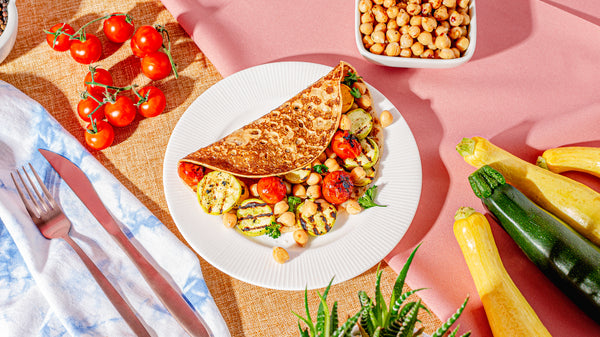 Summer squash, tomato and chickpeas crepes
