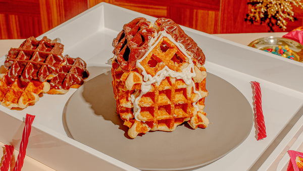 Waffle gingerbread house before decorations