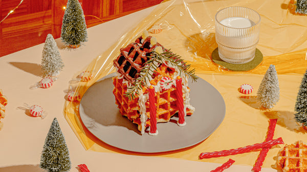 Completed waffle gingerbread house