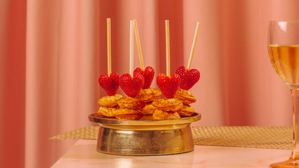 Heart strawberry mini pancake skewers