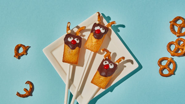 Reindeer cake pops made with Belgian Boys Almond Butter Cakes