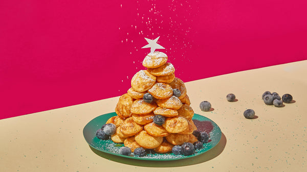 Pancake Christmas tree made with Belgian Boys Bite-Sized Pancakes
