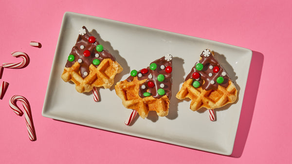 Waffle Christmas tree sticks made with Belgian Boys Belgian Waffles