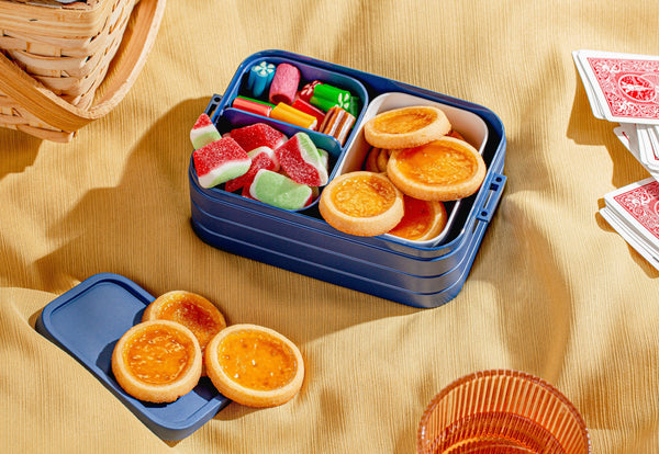 Cookie tarts and gummies in a bento box