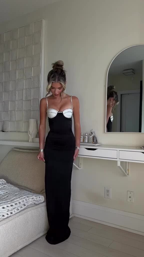 Black crystal trimmed bustier maxi dress - HEIRESS BEVERLY HILLS