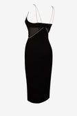 Black Diamanté Strap Cutout Midi Dress