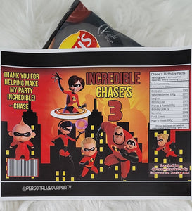 Incredibles 2 chip bags/chip bag wrappers-incredibles 2 party favors-incredibles 2 birthday-incredibles party favors-digital-printed