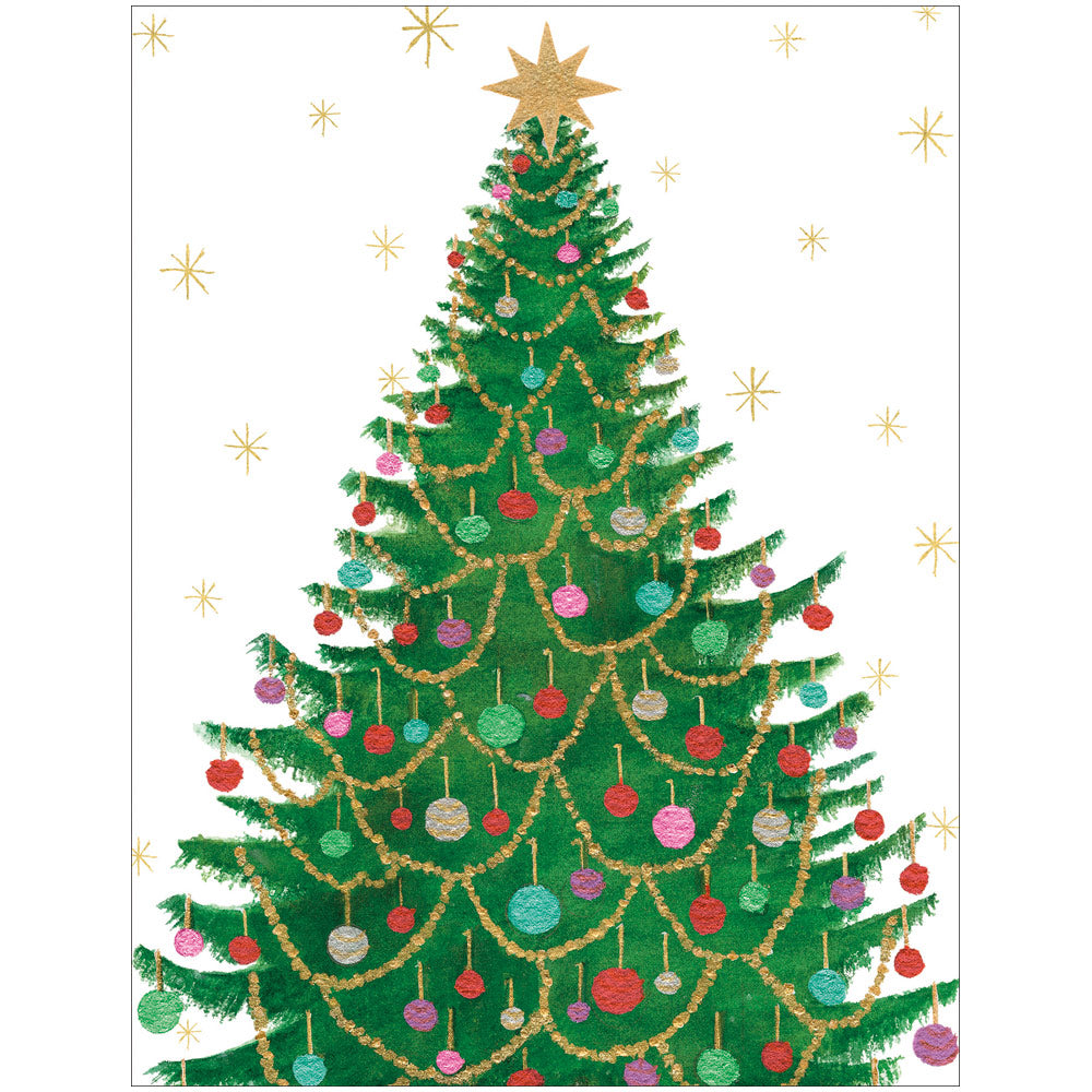 Merry And Bright Tree C-Sized Christmas Cards Pack in Cello - 5 Cards & 5  Envelopes