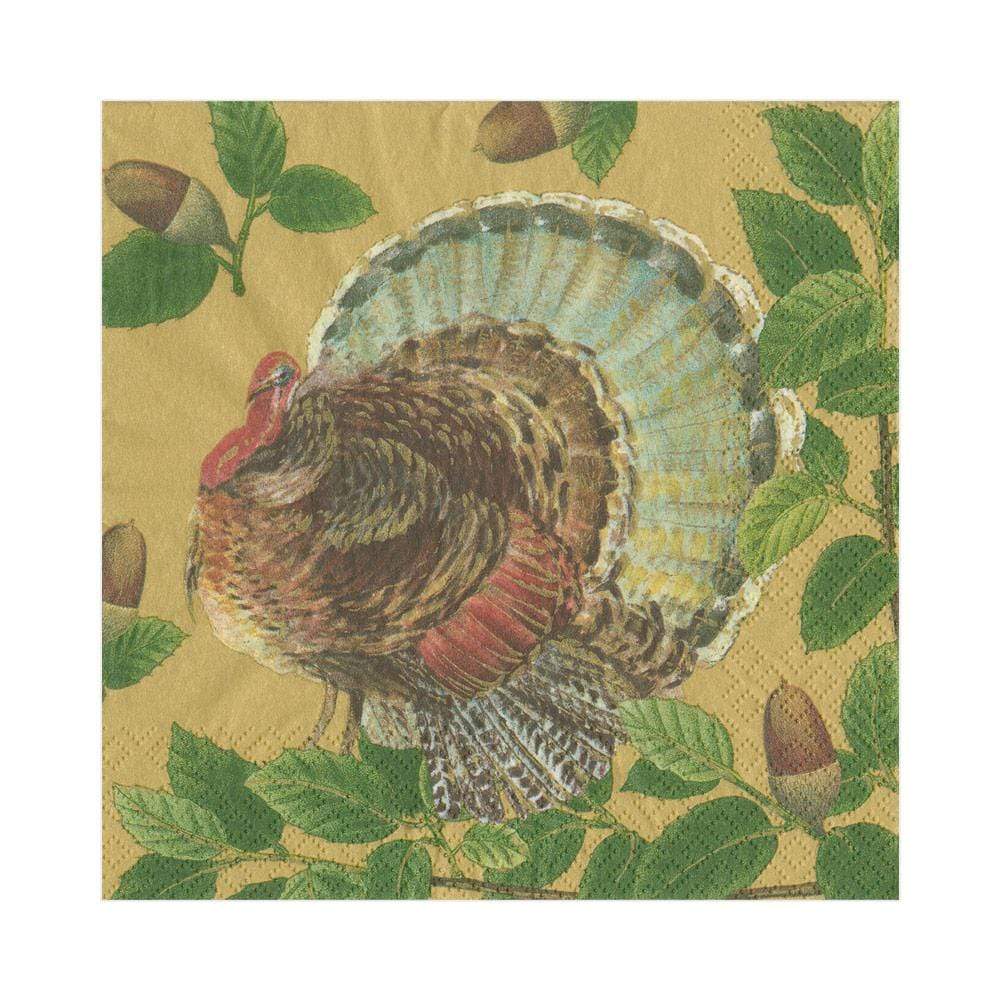 Caspari Turkey and Acorns Paper Luncheon Napkins in Gold - 20 Per ...